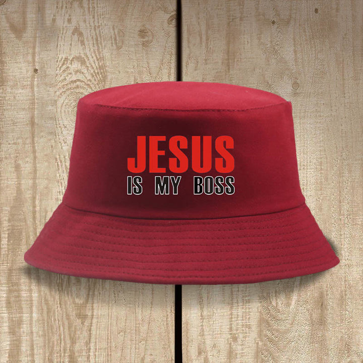 Christianartworkshop Jesus Is My Boss Bucket Cap: Walk in Faith with Bold Confidence - Wine - image 1