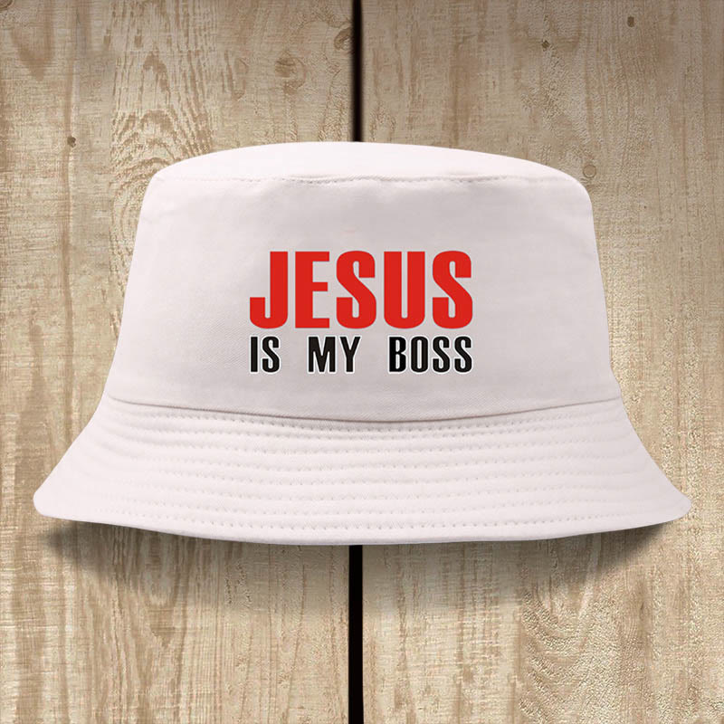 Christianartworkshop Jesus Is My Boss Bucket Cap: Walk in Faith with Bold Confidence - Beige - image 3