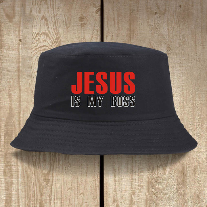 Christianartworkshop Jesus Is My Boss Bucket Cap: Walk in Faith with Bold Confidence - Black - image 9