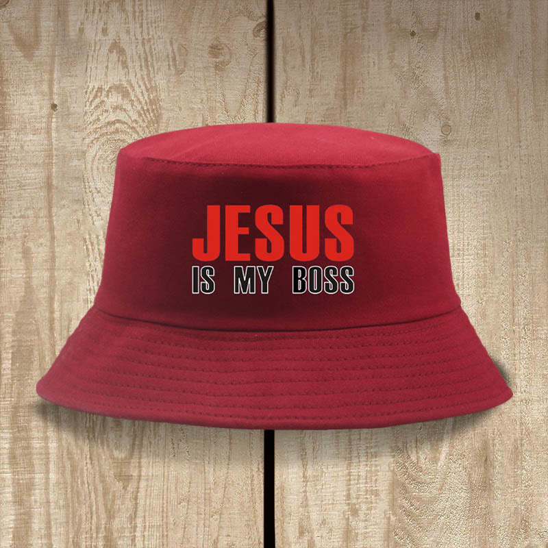 Christianartworkshop Jesus Is My Boss Bucket Cap: Walk in Faith with Bold Confidence - Wine - image 2