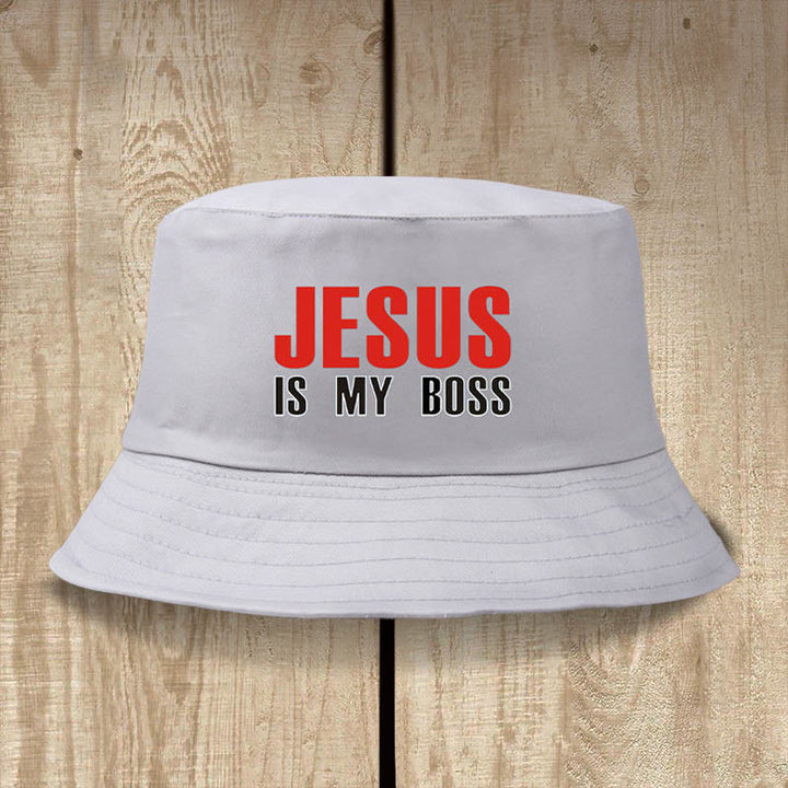 Christianartworkshop Jesus Is My Boss Bucket Cap: Walk in Faith with Bold Confidence - Grey - image 5