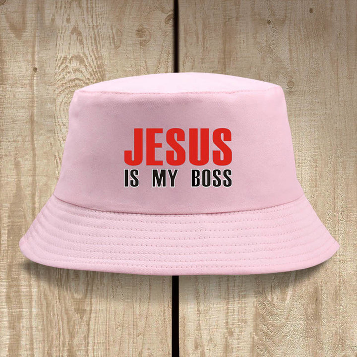 Christianartworkshop Jesus Is My Boss Bucket Cap: Walk in Faith with Bold Confidence - Pink - image 4
