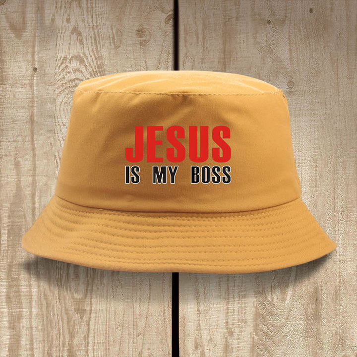 Christianartworkshop Jesus Is My Boss Bucket Cap: Walk in Faith with Bold Confidence - Caramel - image 9