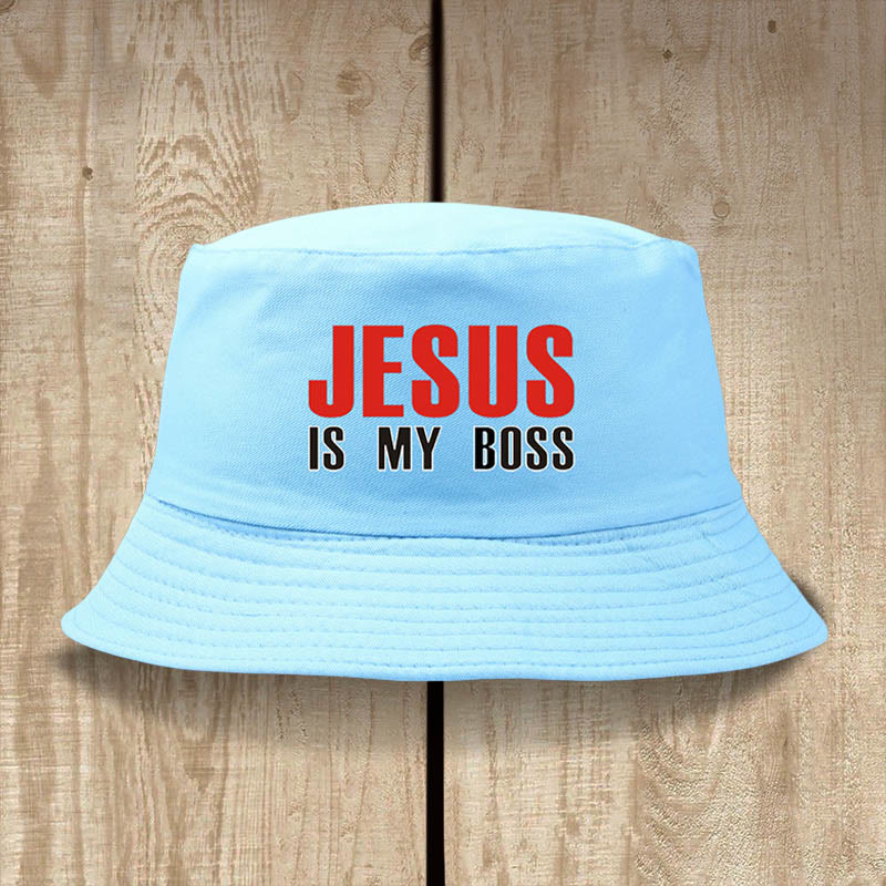Christianartworkshop Jesus Is My Boss Bucket Cap: Walk in Faith with Bold Confidence - Sky Blue - image 6