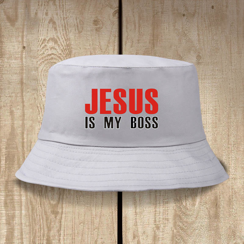 Christianartworkshop Jesus Is My Boss Bucket Cap: Walk in Faith with Bold Confidence - Grey - image 6