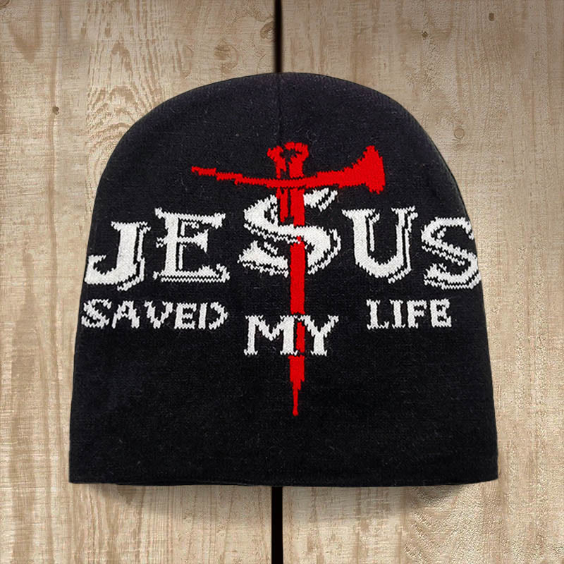 Christianartworkshop Jesus Saved My Life Knit Beanie: A Warm Reminder of His Grace - Black - image 4