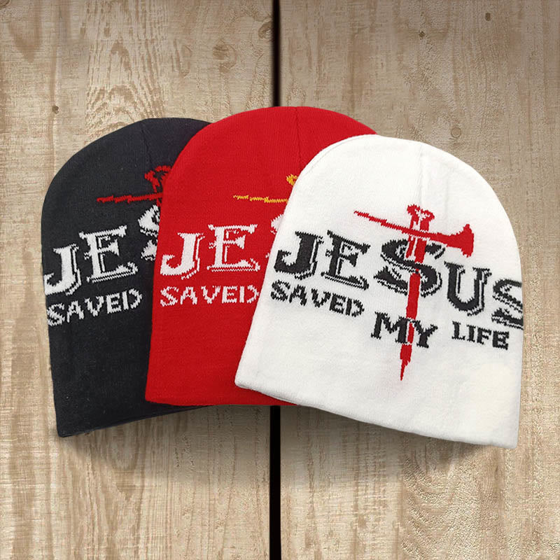 Christianartworkshop Jesus Saved My Life Knit Beanie: A Warm Reminder of His Grace - Red - image 1