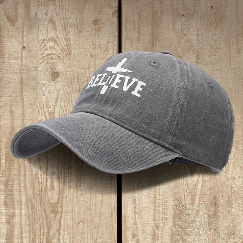 Christianartworkshop Believe in the Cross Baseball Cap: Faith Over Doubt - Grey - image 7