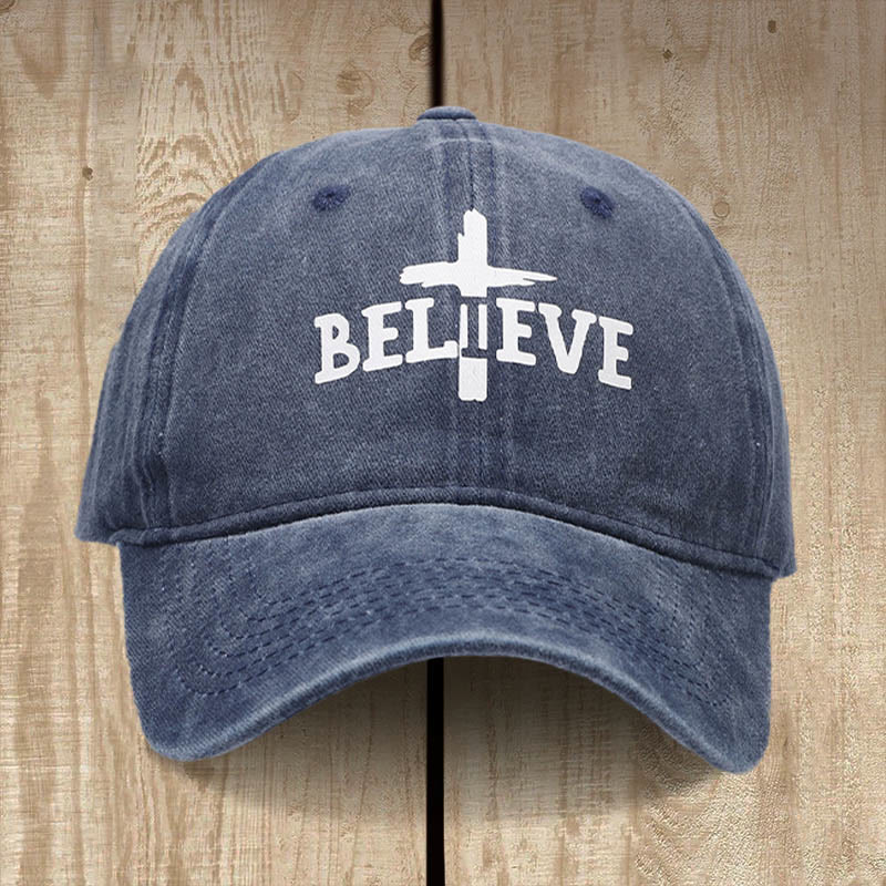 Christianartworkshop Believe in the Cross Baseball Cap: Faith Over Doubt - Navy Blue - image 1