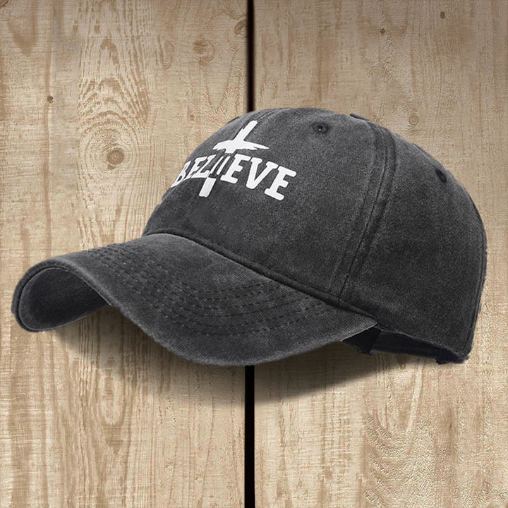 Christianartworkshop Believe in the Cross Baseball Cap: Faith Over Doubt - Black - image 3
