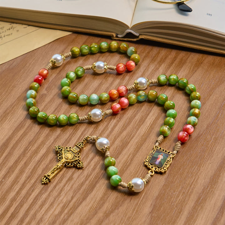 FREE Today: Handcrafted Christmas Blessings Divine Mercy Rosary with Red Green Beads and Bronze Crucifix - image 1