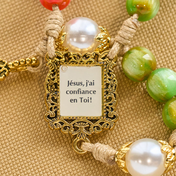 Christianartworkshop Handcrafted Christmas Blessings Divine Mercy Rosary with Red Green Beads and Bronze Crucifix - image 6