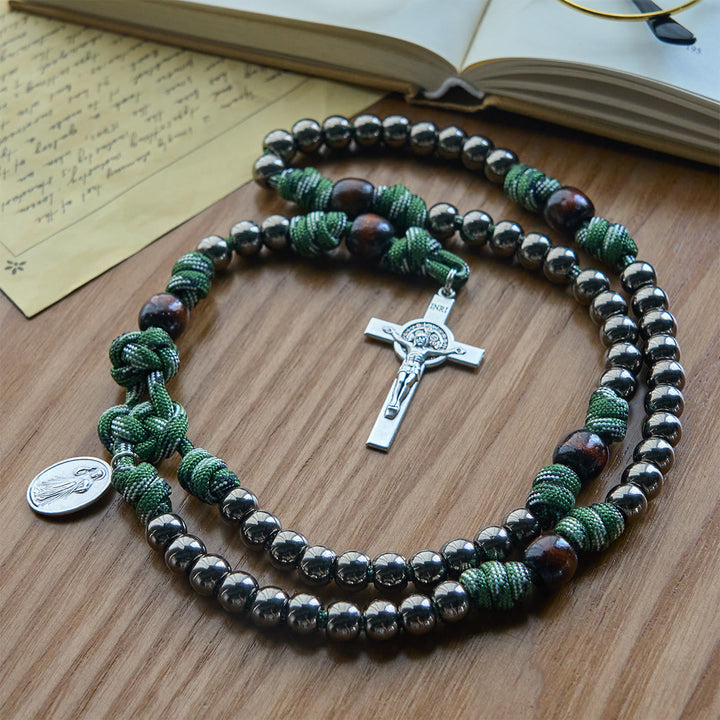 Christianartworkshop Rugged Metallic Beads Paracord Blessing Rosary: Shielded by Holy Spirit and Divine Mercy - image 3