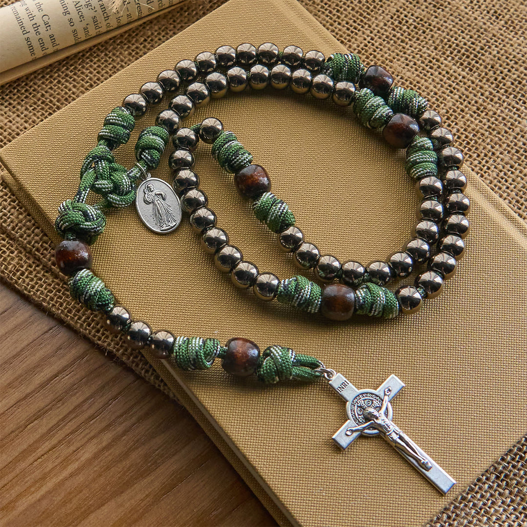 Christianartworkshop Rugged Metallic Beads Paracord Blessing Rosary: Shielded by Holy Spirit and Divine Mercy - Paracord Blessing Rosary - image 1
