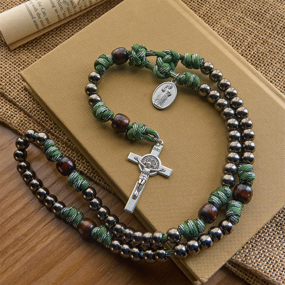 Christianartworkshop Rugged Metallic Beads Paracord Blessing Rosary: Shielded by Holy Spirit and Divine Mercy - image 2