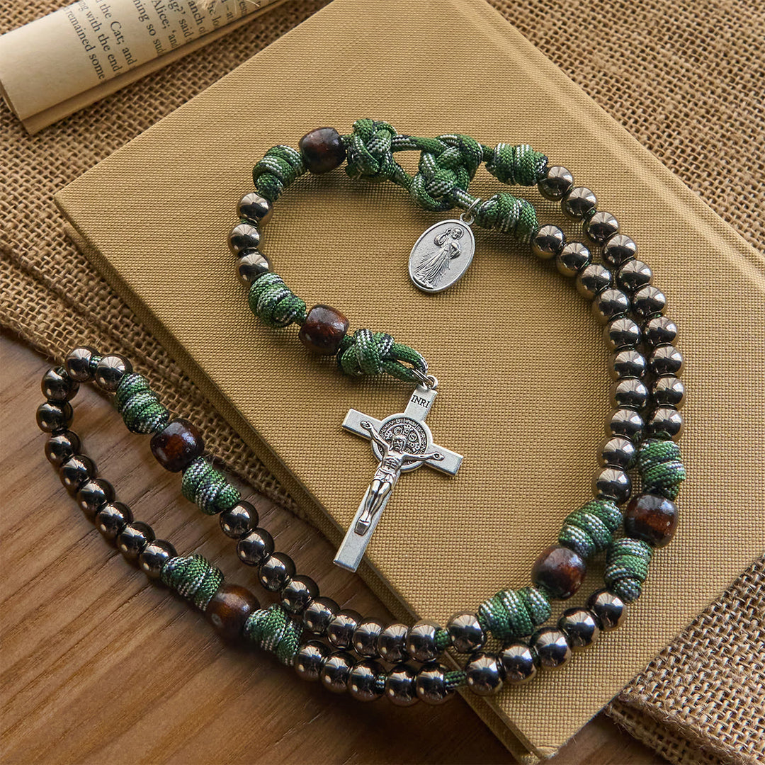 Christianartworkshop Rugged Metallic Beads Paracord Blessing Rosary: Shielded by Holy Spirit and Divine Mercy - image 2