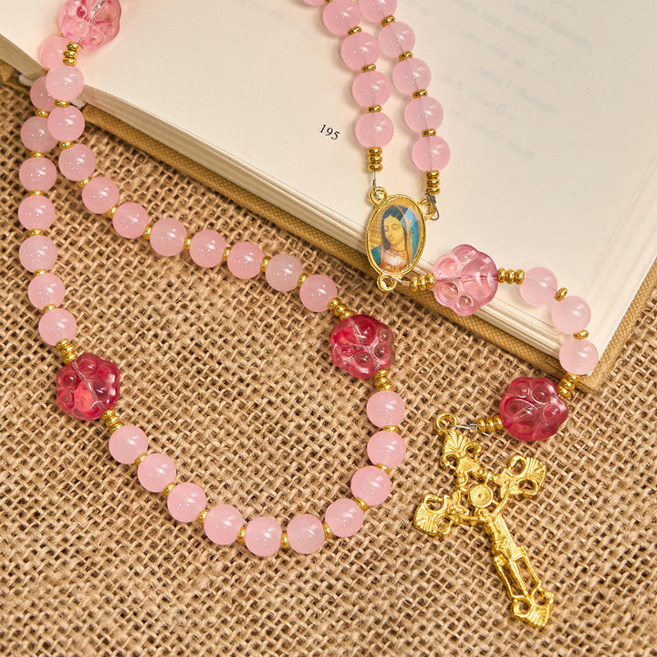 Christianartworkshop Pet Blessing with Pink Quartz & Dog Paw Charm of Our Lady Animal Rosary - image 5