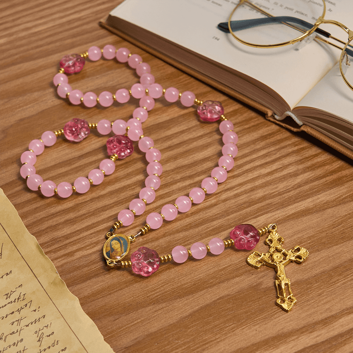 Christianartworkshop Pet Blessing with Pink Quartz & Dog Paw Charm of Our Lady Animal Rosary - image 4