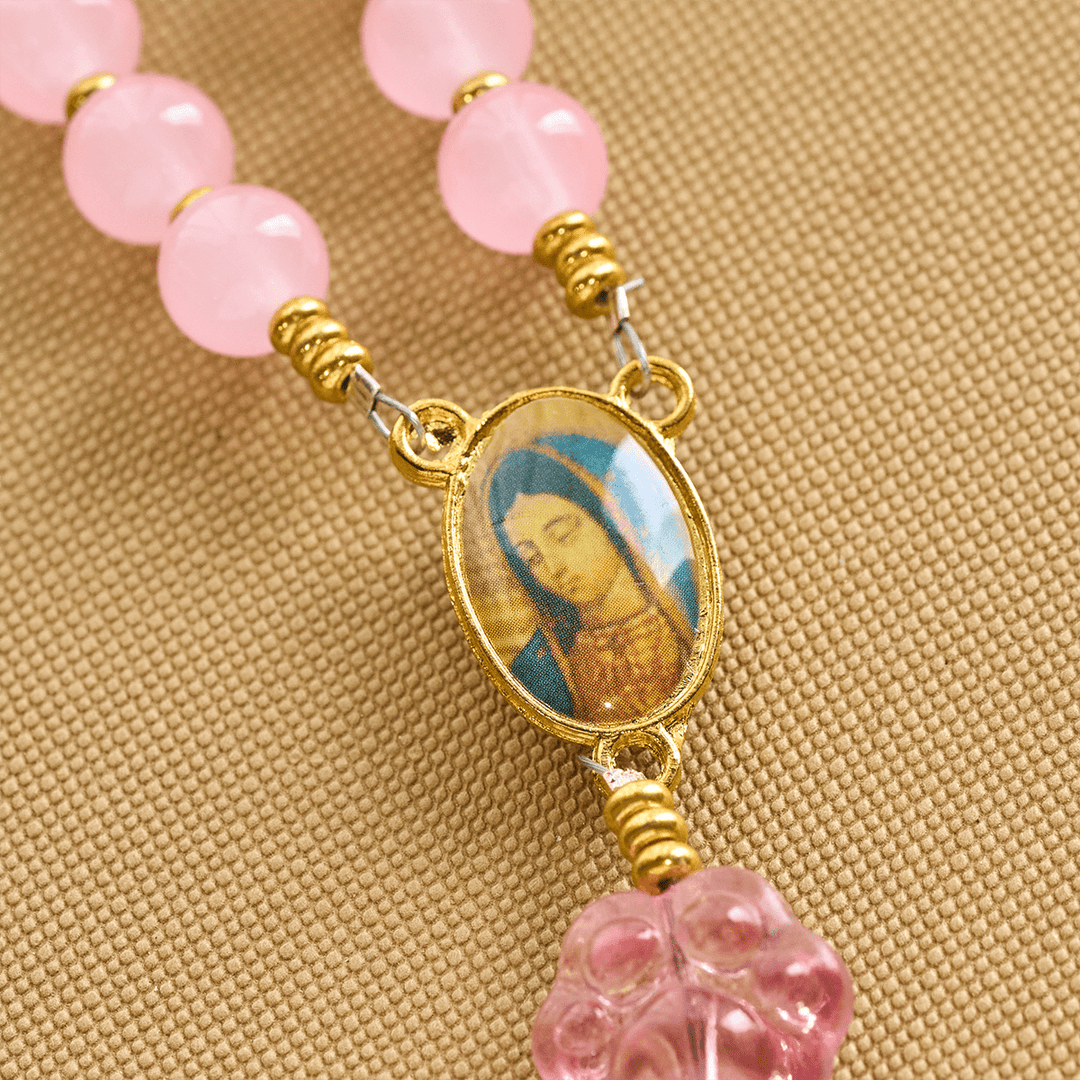Christianartworkshop Pet Blessing with Pink Quartz & Dog Paw Charm of Our Lady Animal Rosary - image 6