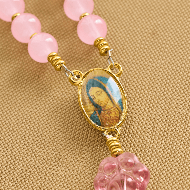 Christianartworkshop Pet Blessing with Pink Quartz & Dog Paw Charm of Our Lady Animal Rosary - image 6