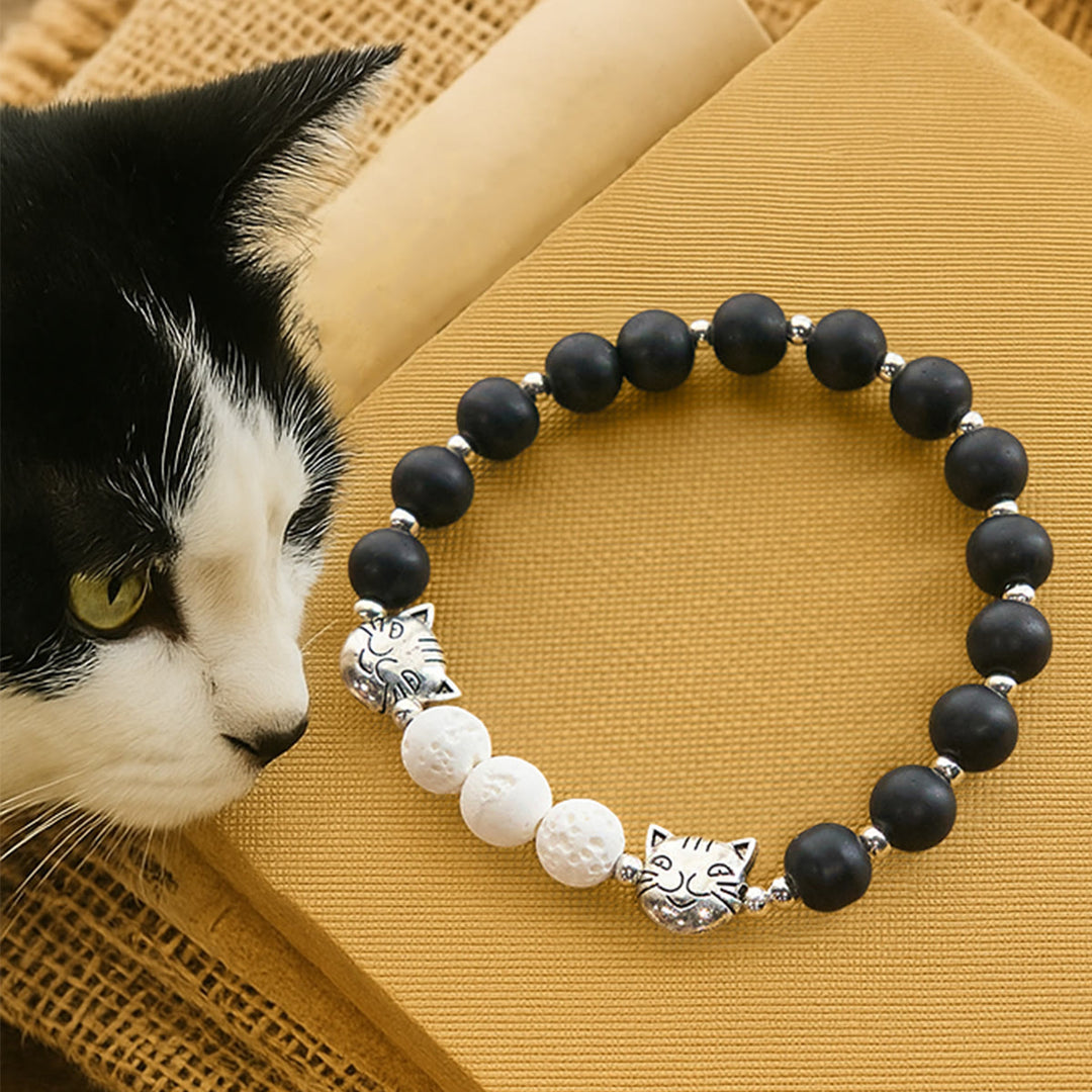 FREE Today: Matte Black and White Lava Stone with Cat Cow Chrams Bracelet & Animal Rosary - Bracelet - image 10