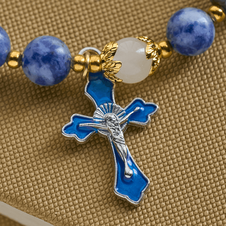 Christianartworkshop Serene Textured Blue Stone Bracelet with Blue Enamel Crucifix - image 4