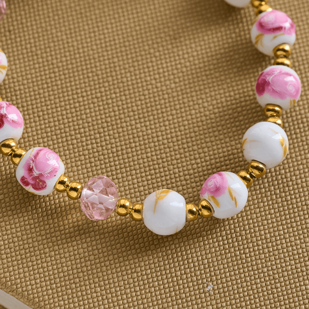 Christianartworkshop Elegant 8mm Flower Pattern Pink Ceramic Bracelet with Miraculous Medal - image 5