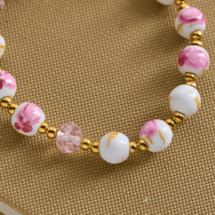 Christianartworkshop Elegant 8mm Flower Pattern Pink Ceramic Bracelet with Miraculous Medal - image 5