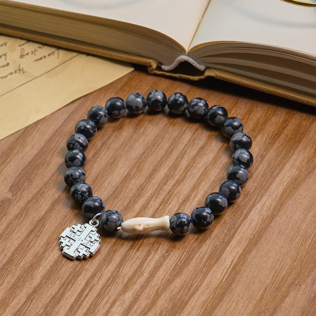 Christianartworkshop Waves of Grace Shark Guardian Cross Bracelet with Natural Volcanic Agate Stones - Grey - image 13
