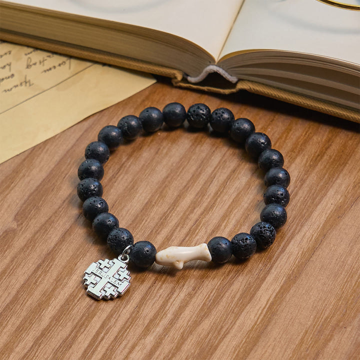 Christianartworkshop Waves of Grace Shark Guardian Cross Bracelet with Natural Volcanic Agate Stones - Black - image 17