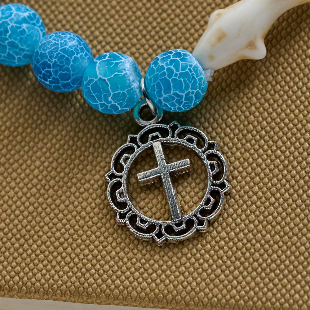 Christianartworkshop Waves of Grace Shark Guardian Cross Bracelet with Natural Volcanic Agate Stones - image 2