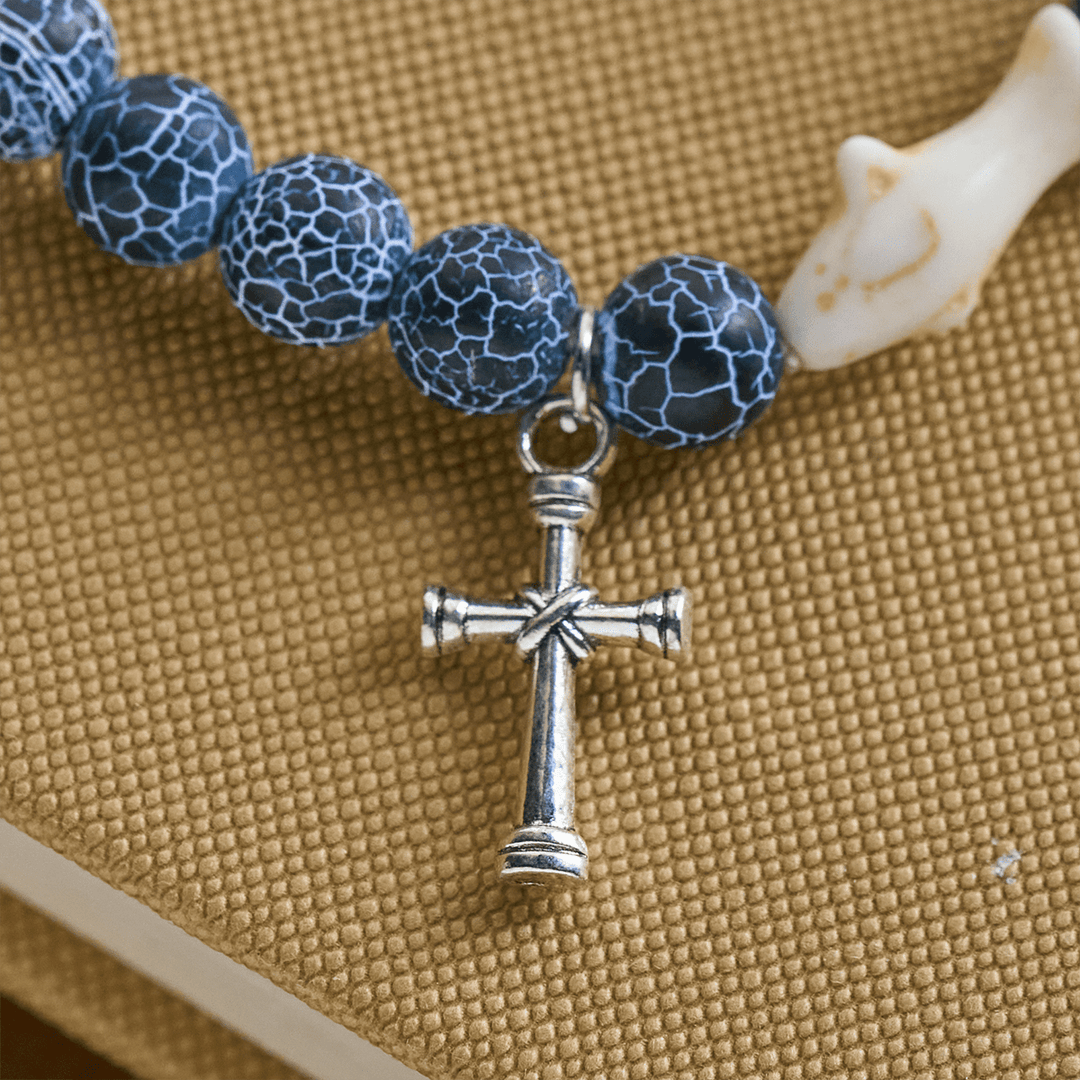 Christianartworkshop Waves of Grace Shark Guardian Cross Bracelet with Natural Volcanic Agate Stones - image 10