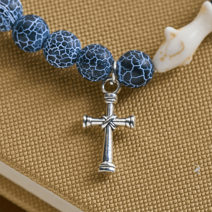 Christianartworkshop Waves of Grace Shark Guardian Cross Bracelet with Natural Volcanic Agate Stones - image 10