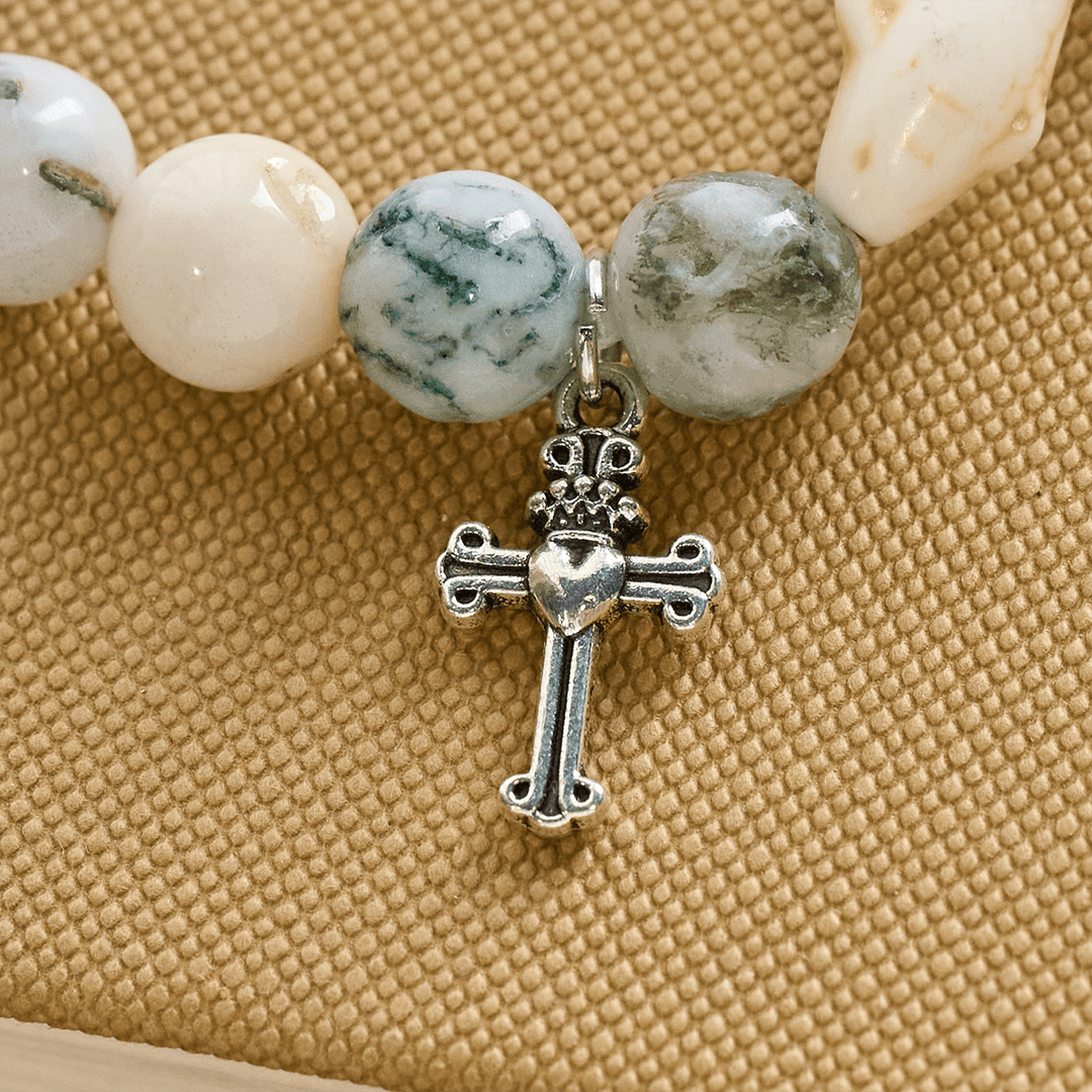 Christianartworkshop Waves of Grace Shark Guardian Cross Bracelet with Natural Volcanic Agate Stones - image 6