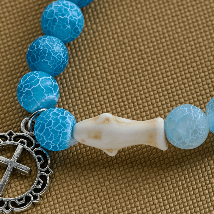 Christianartworkshop Waves of Grace Shark Guardian Cross Bracelet with Natural Volcanic Agate Stones - image 3