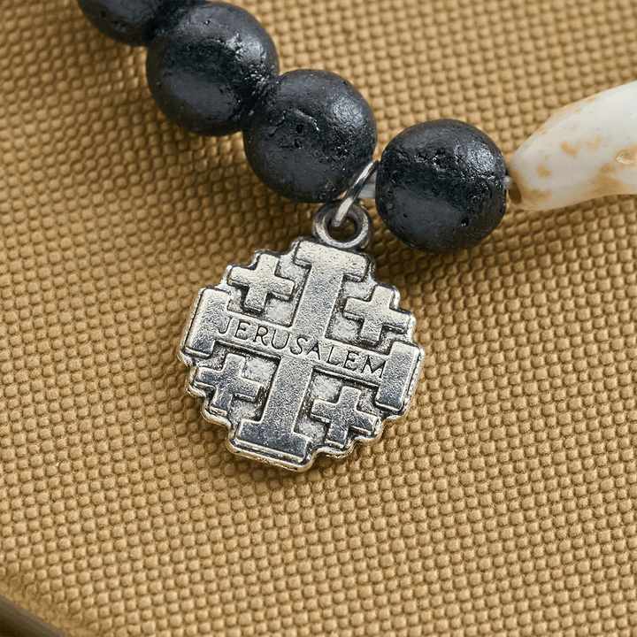 Christianartworkshop Waves of Grace Shark Guardian Cross Bracelet with Natural Volcanic Agate Stones - image 18
