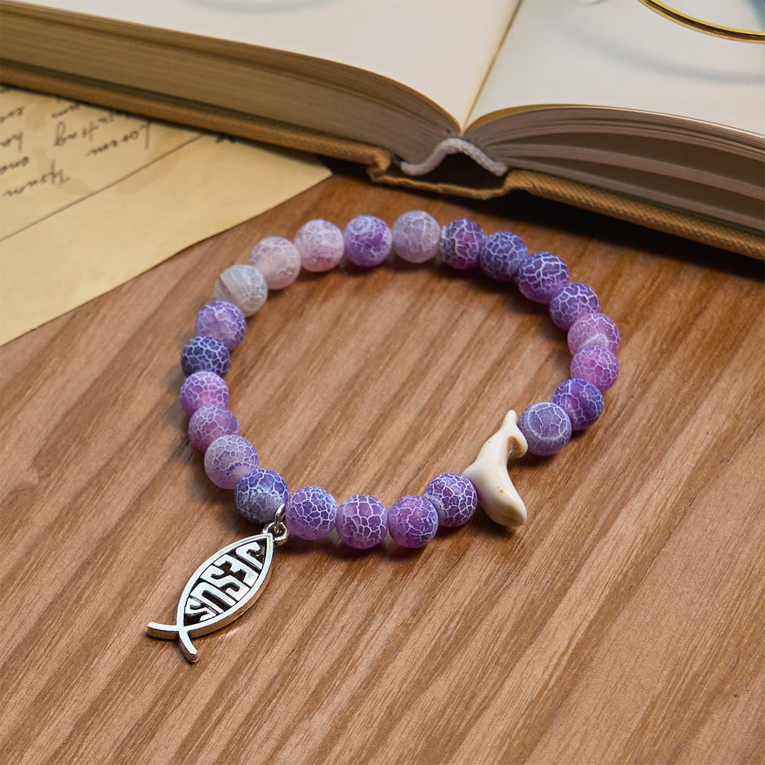 Christianartworkshop Ocean Grace Dolphin Blessing Bracelet with Natural Malachite and Ichthys Charm - Light Purple - image 25