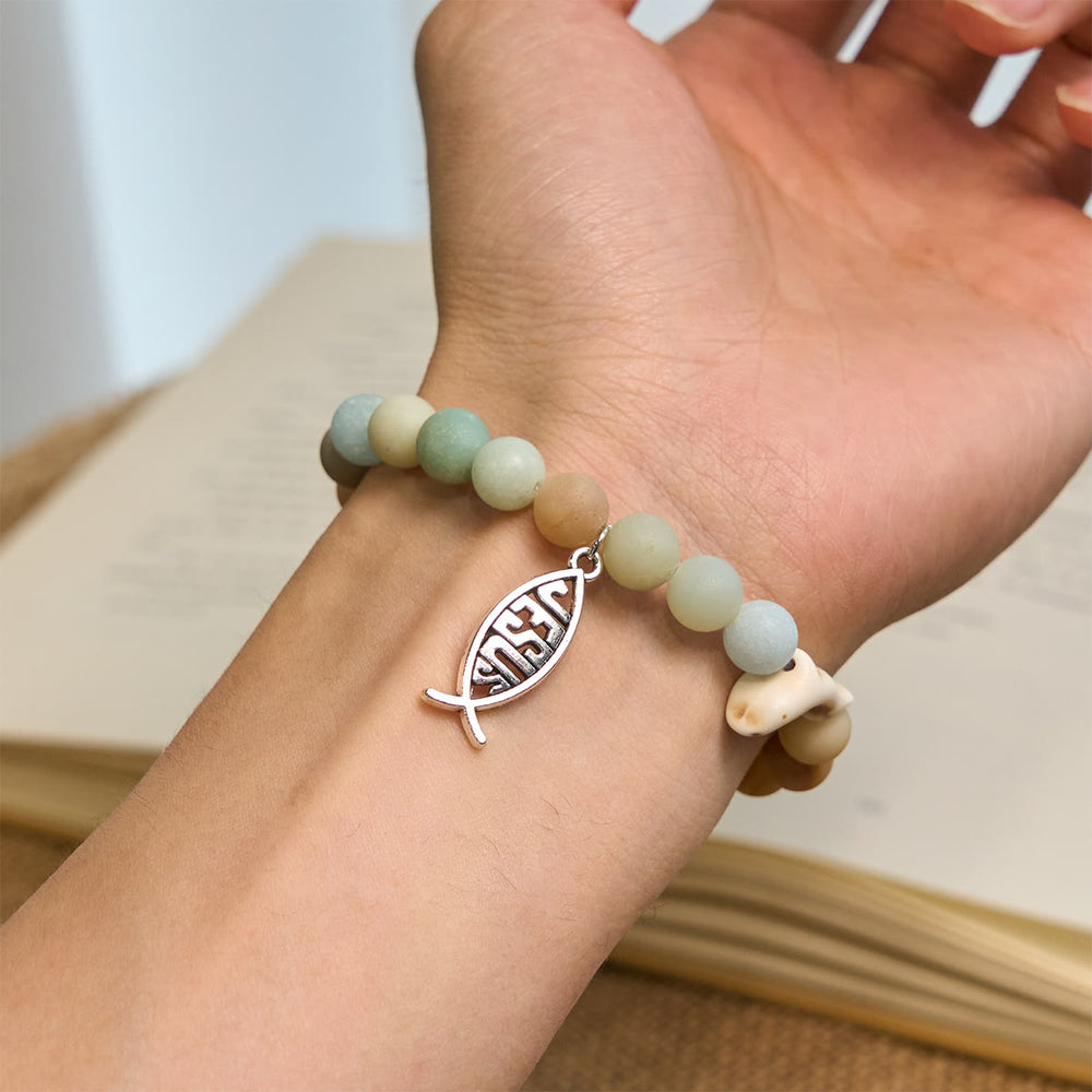 Christianartworkshop Ocean Grace Dolphin Blessing Bracelet with Natural Malachite and Ichthys Charm - image 2