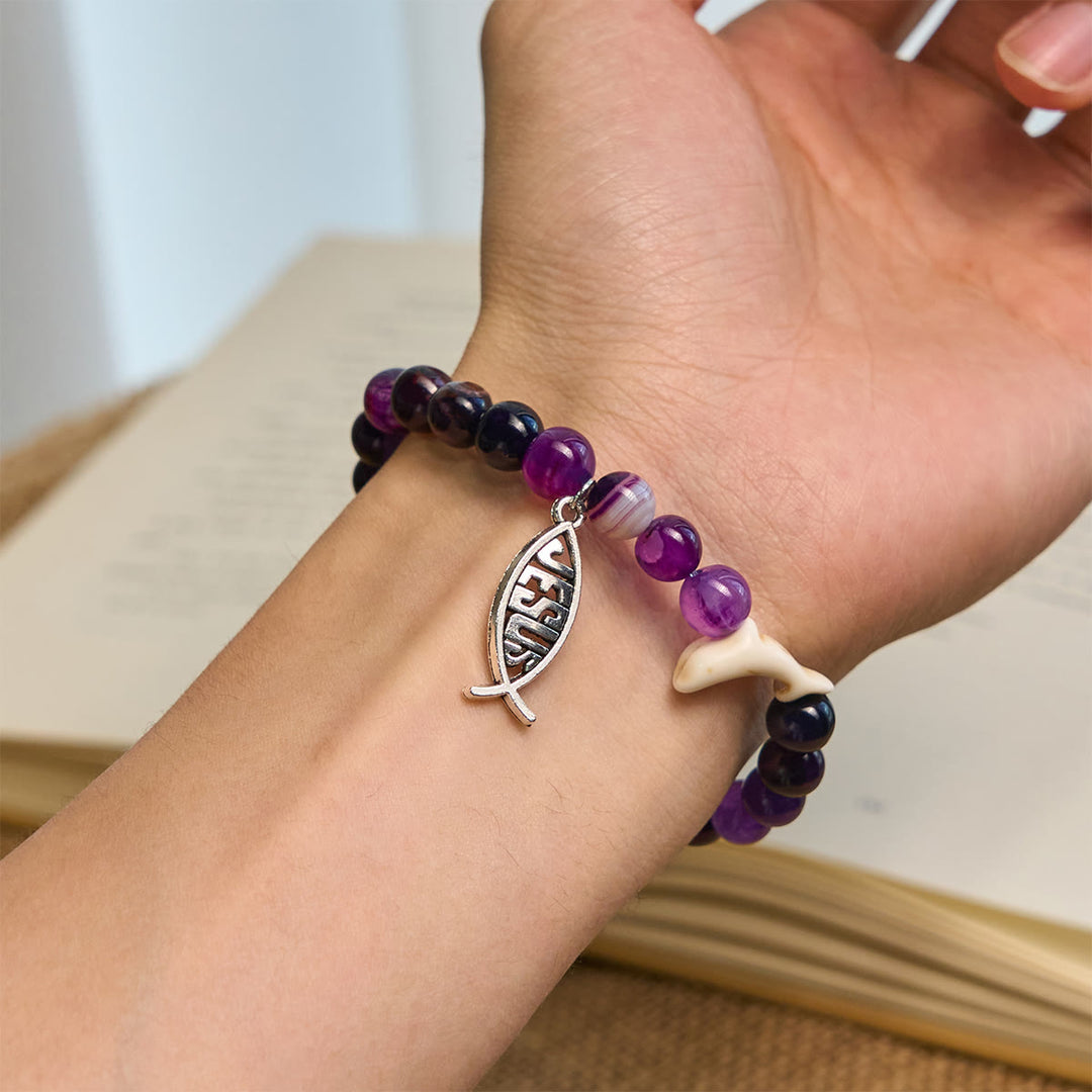 Christianartworkshop Ocean Grace Dolphin Blessing Bracelet with Natural Malachite and Ichthys Charm - image 14