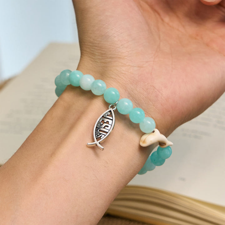 Christianartworkshop Ocean Grace Dolphin Blessing Bracelet with Natural Malachite and Ichthys Charm - image 20