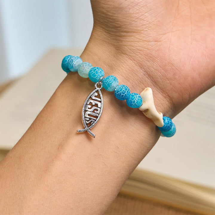 Christianartworkshop Ocean Grace Dolphin Blessing Bracelet with Natural Malachite and Ichthys Charm - image 8