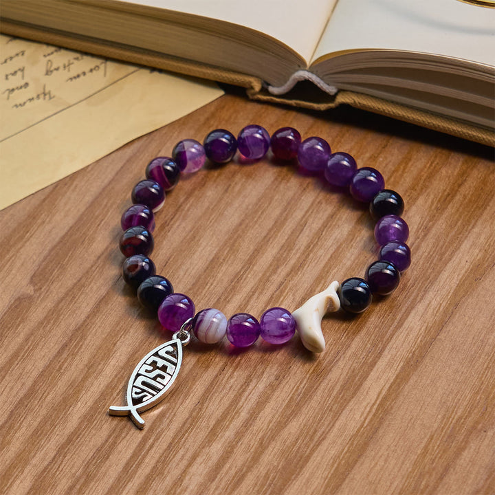 Christianartworkshop Ocean Grace Dolphin Blessing Bracelet with Natural Malachite and Ichthys Charm - Purple - image 13