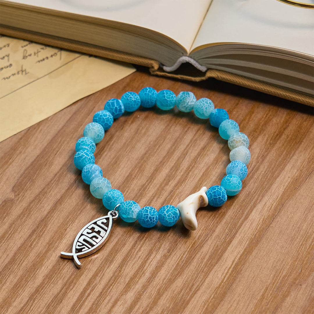 Christianartworkshop Ocean Grace Dolphin Blessing Bracelet with Natural Malachite and Ichthys Charm - Lake Blue - image 7