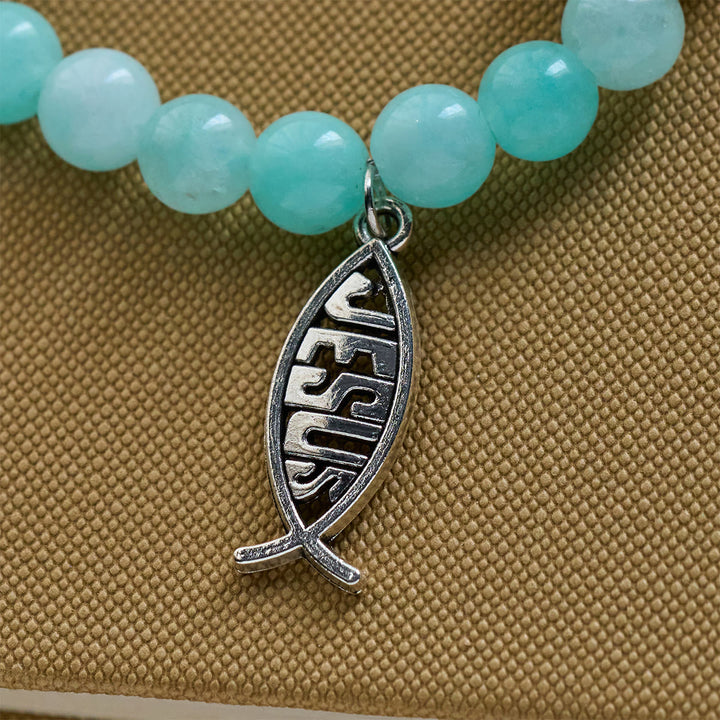 Christianartworkshop Ocean Grace Dolphin Blessing Bracelet with Natural Malachite and Ichthys Charm - image 22