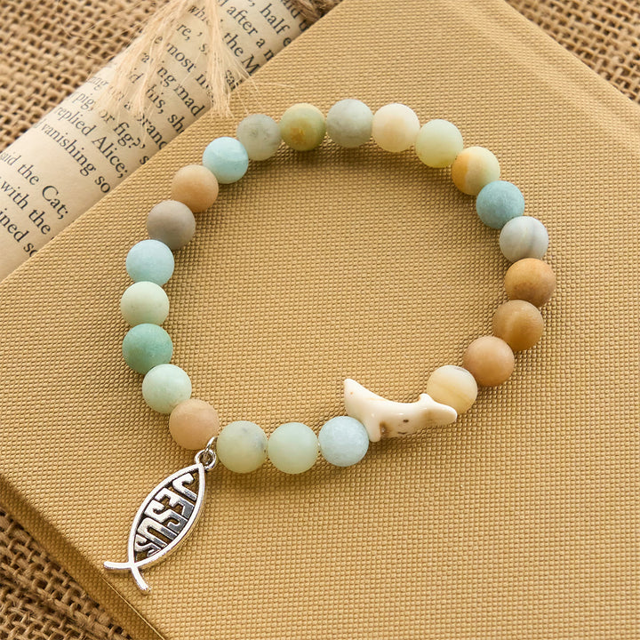 Christianartworkshop Ocean Grace Dolphin Blessing Bracelet with Natural Malachite and Ichthys Charm - image 3