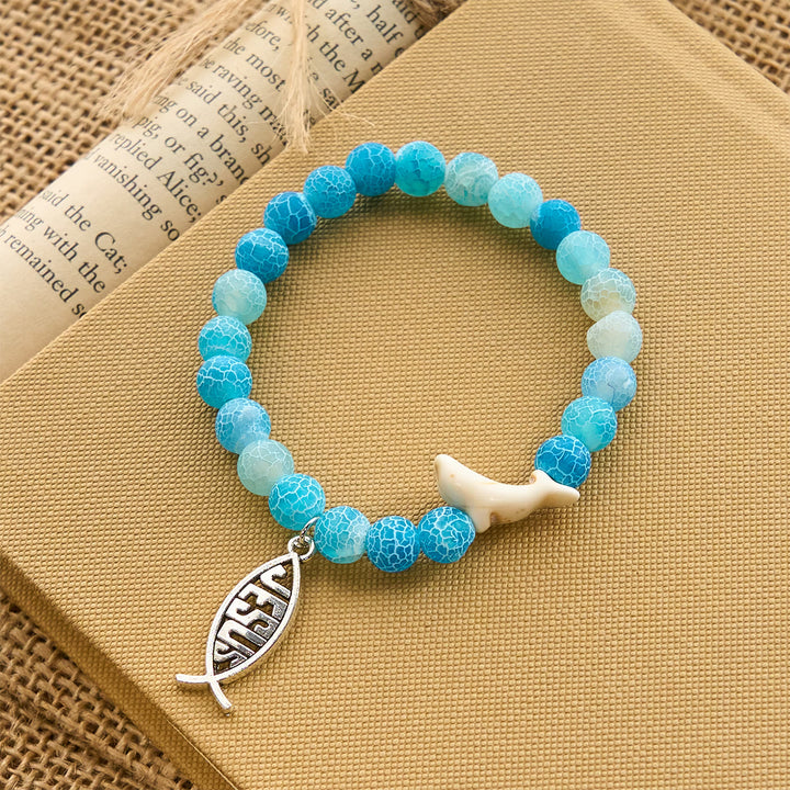 Christianartworkshop Ocean Grace Dolphin Blessing Bracelet with Natural Malachite and Ichthys Charm - image 9