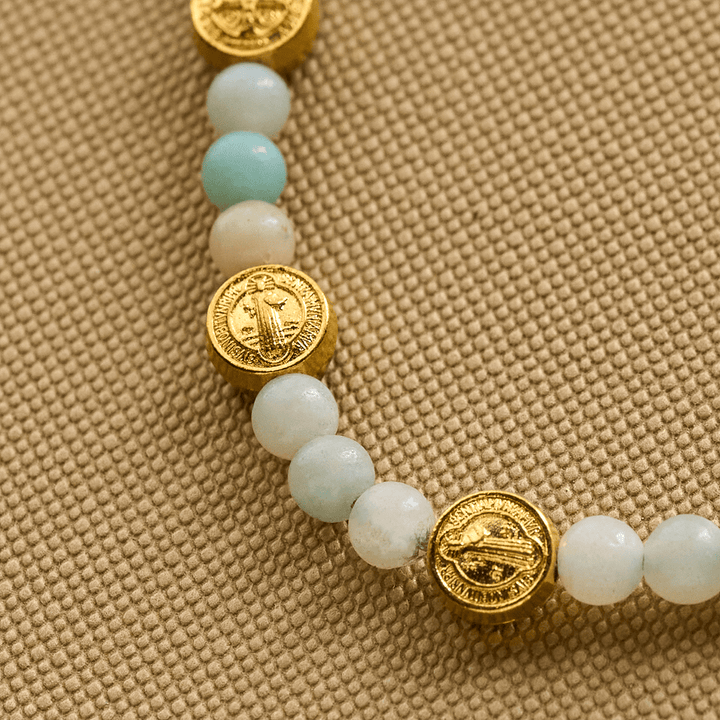 Christianartworkshop Two-color St. Benedict Blessing Anklet with Gentle Natural Stone Beads - image 9
