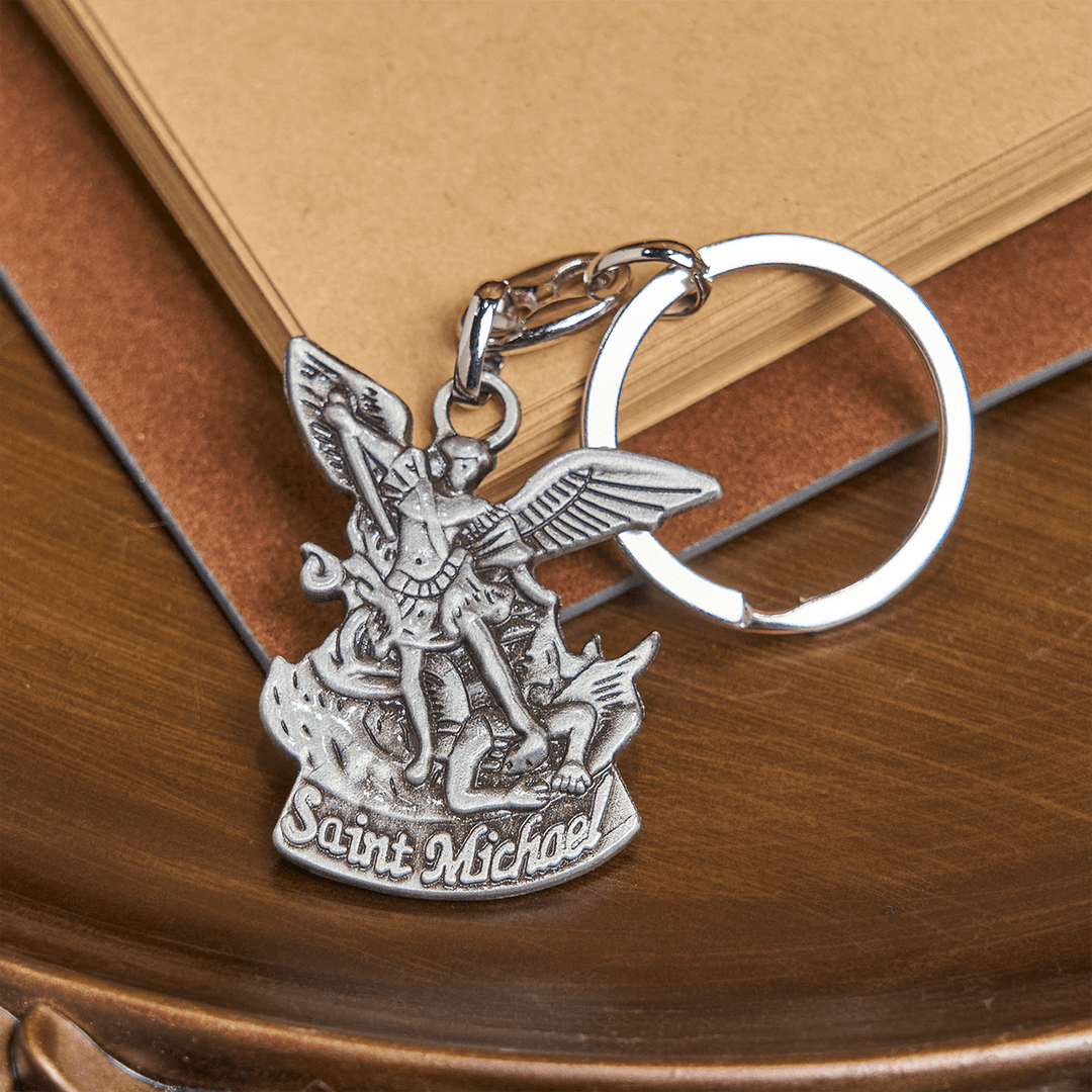 Christianartworkshop Shield Against Evil St. Michael the Archangel Keychain - Silver - image 1