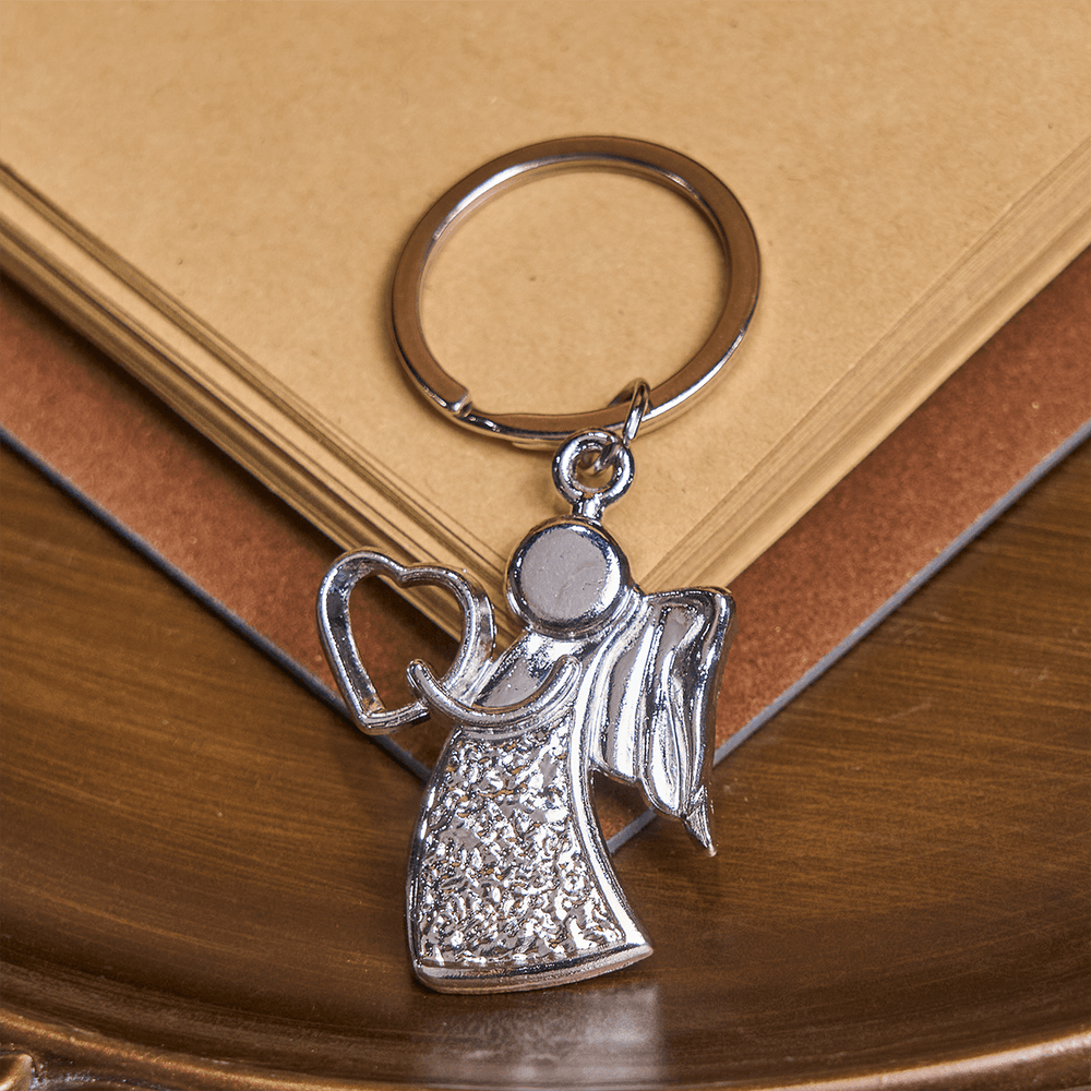 Christianartworkshop Guardian Angel Embracing Love Rainbow Glow Keychain of Faith - Silver - image 2