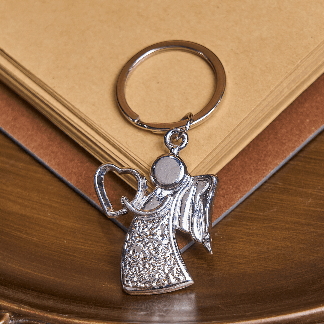 Christianartworkshop Guardian Angel Embracing Love Rainbow Glow Keychain of Faith - Silver - image 2